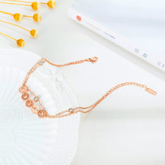 Stainless Steel Rose Gold CZ Anklet Bracelet