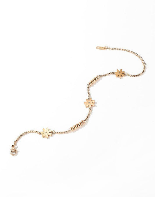 Steel Rose Gold Woman Daisy Flowers Anklet