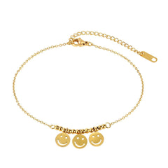 Steel Gold Smiley Face Anklet