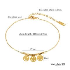 Steel Gold Smiley Face Anklet