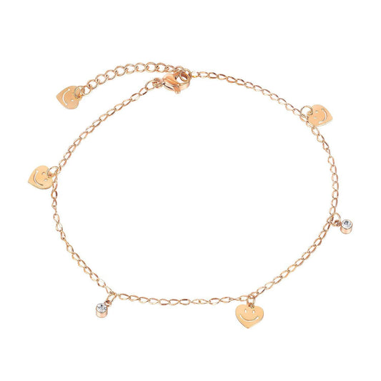 Rose Gold Women Smiley Face Heart Anklet