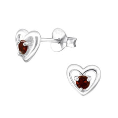 Sterling Silver Birthstone Heart Stud Earrings