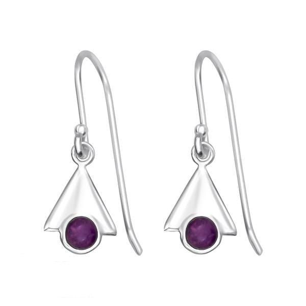 Silver Genuine Amethyst Triangle Earrings