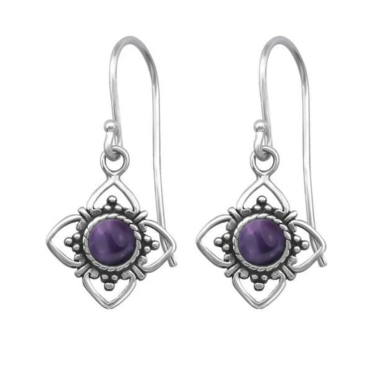 Silver Amethyst Genuine Oxidized Earrings