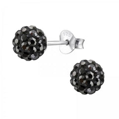 Silver Crystal Ball Stud Earrings