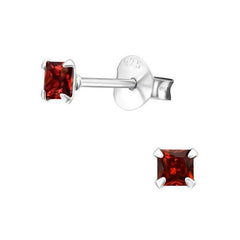 Silver Birthstone Square Stud Earrings