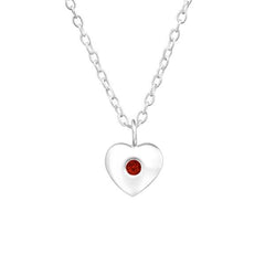 Silver Birthstone Heart Pendant Necklace
