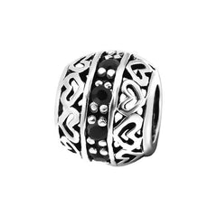 Silver CZ Jet Heart Charm Bead