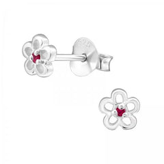 Silver Birthstone Flower Stud Earrings