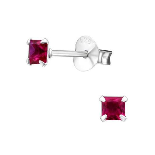 Silver Birthstone Square Stud Earrings