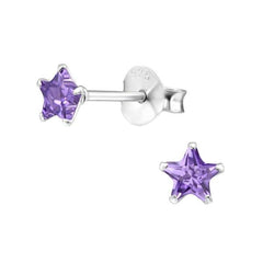 Silver Birthstone Star Stud Earrings