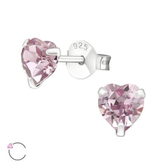 Sterling Silver Aquamarine Swarovski Heart Stud Earrings