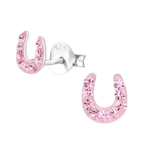Sterling Silver Light Rose Horseshoe Ear Studs