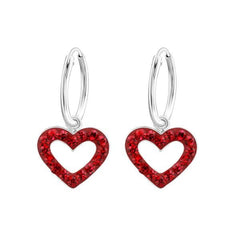 Kids Sterling Silver Aqua Crystal Heart Hoop Earrings