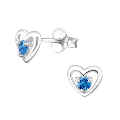 Sterling Silver Birthstone Heart Stud Earrings