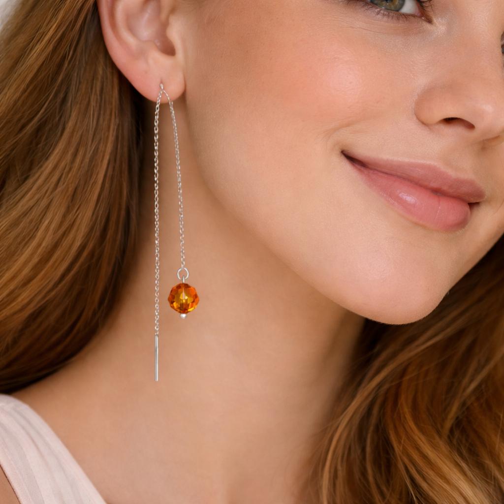 Fire Opal Silver Chain Earrings