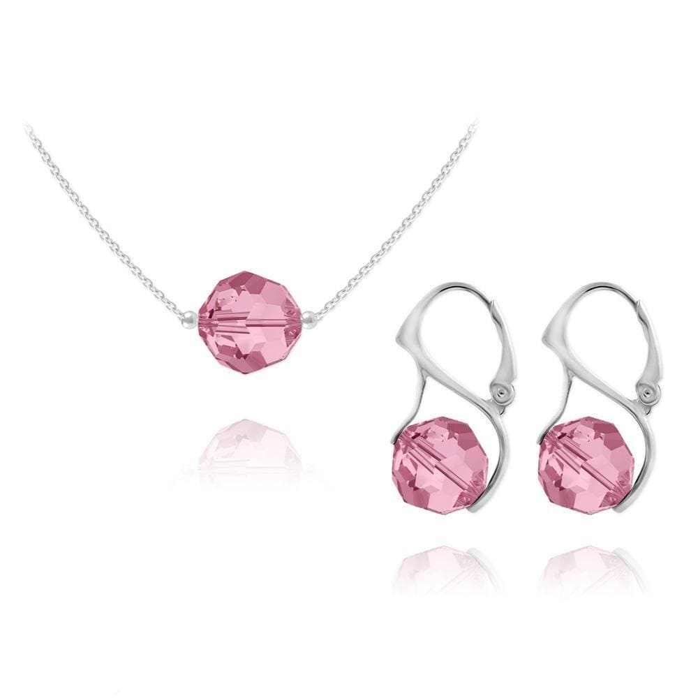 Sterling silver jewellery set with Light Rose Genuine Swarovski Crystal necklace and matching leverback earrings
