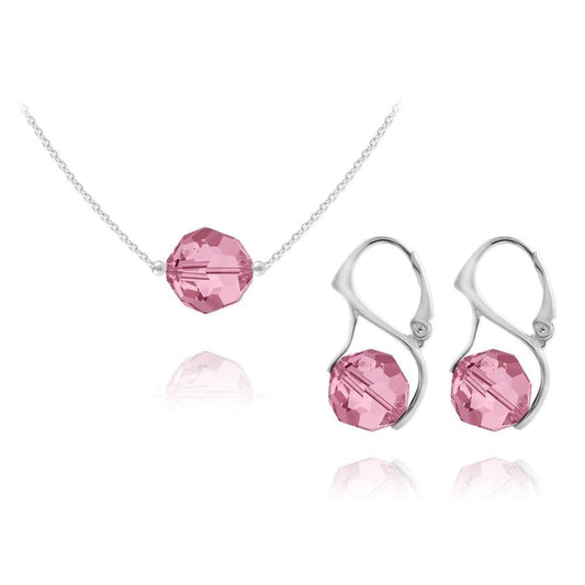 Sterling silver jewellery set with Light Rose Genuine Swarovski Crystal necklace and matching leverback earrings