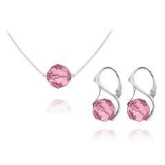 Sterling silver jewellery set with Light Rose Genuine Swarovski Crystal necklace and matching leverback earrings