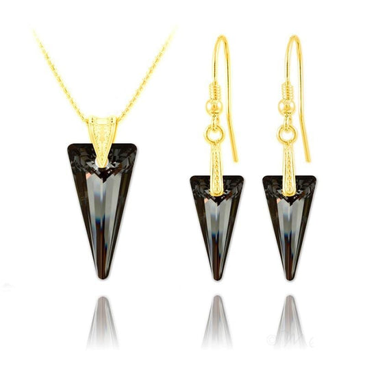 24K gold plated sterling silver necklace and earrings set with Genuine Swarovski Silver Night crystal pendants
