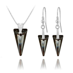 Sterling silver necklace and earrings set with Genuine Swarovski Silver Night crystal spike pendants
