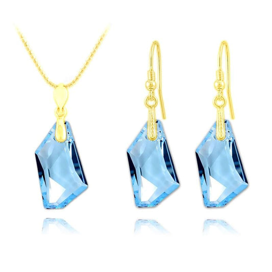 24K gold plated sterling silver necklace and earrings set with Genuine Swarovski Aquamarine crystal pendants
