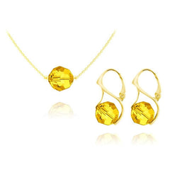 24K gold plated sterling silver jewellery set with Genuine Swarovski Light Topaz crystal necklace and matching earrings