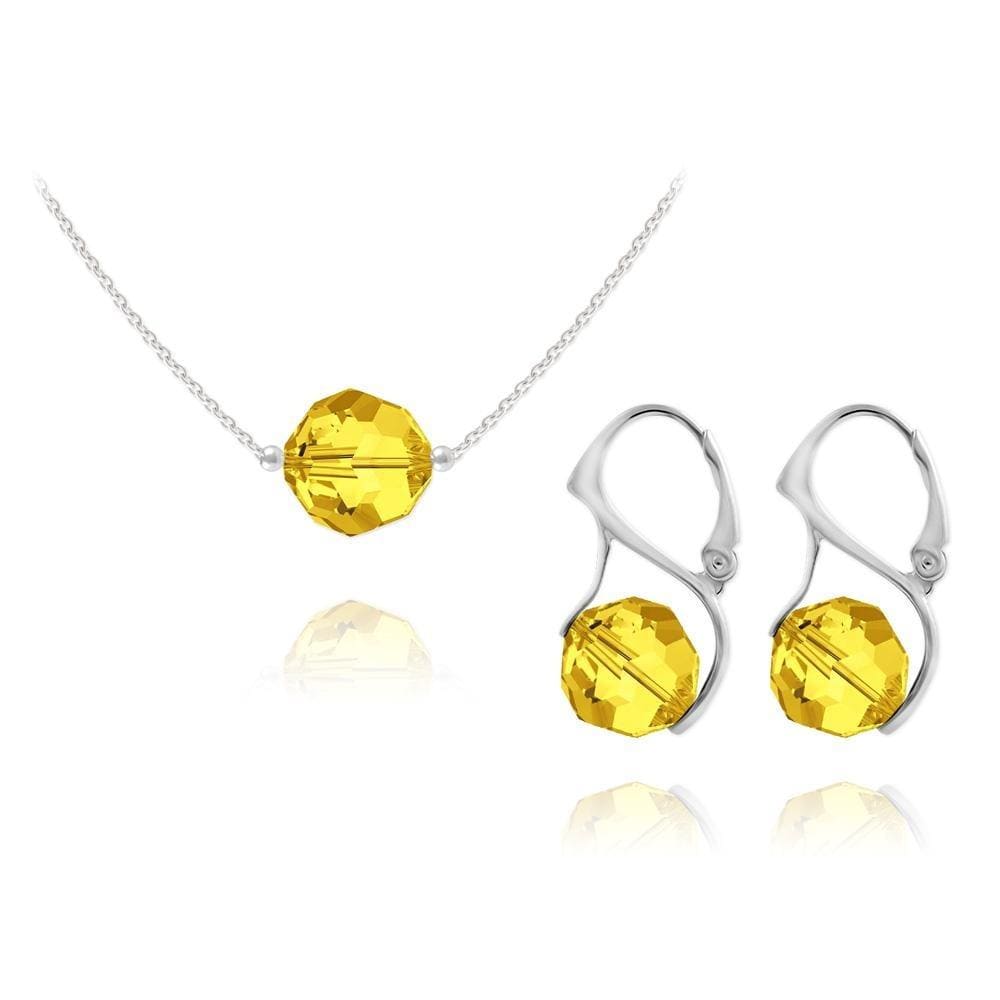 Sterling silver jewellery set with Genuine Swarovski Light Topaz crystal necklace and matching earrings