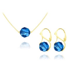 24K gold plated sterling silver jewellery set with Genuine Swarovski Capri Blue crystal necklace and matching earrings