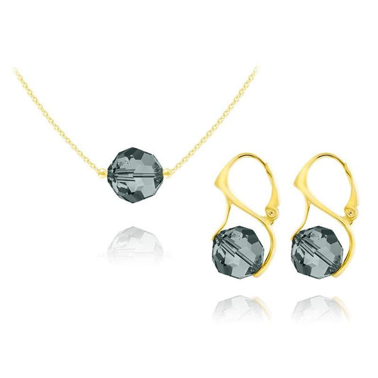 24K gold plated sterling silver jewellery set with Genuine Swarovski Black Diamond crystal necklace and matching earrings
