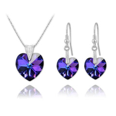 Sterling silver heart jewellery set with Genuine Swarovski Heliotrope crystal pendant necklace and matching drop earrings