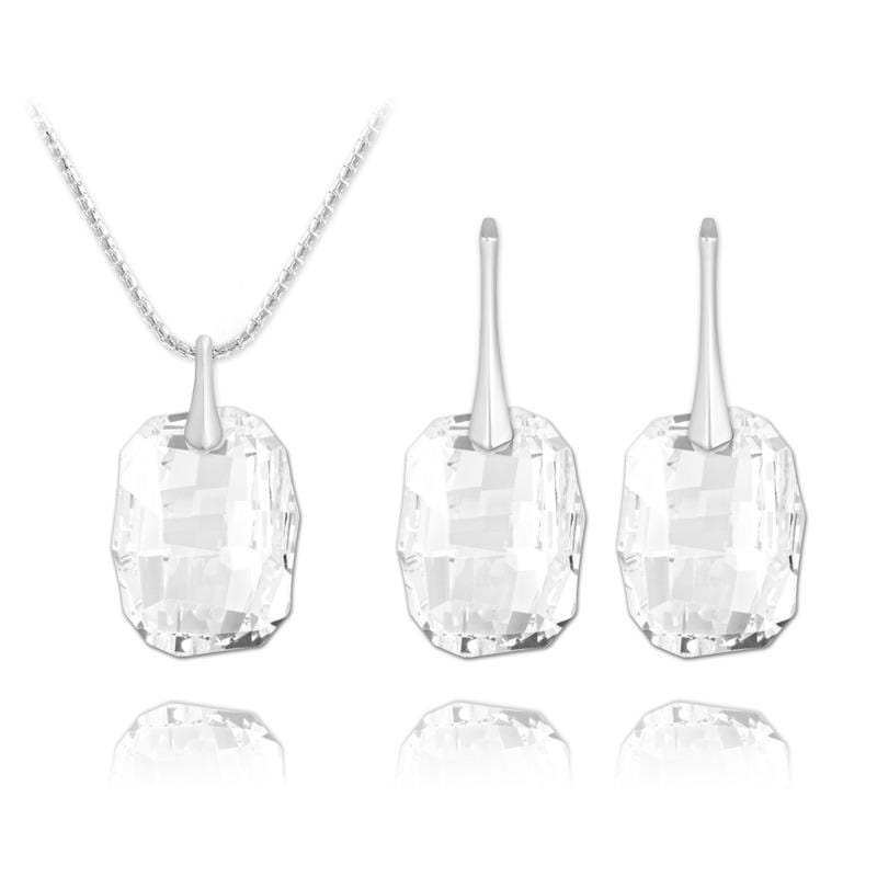 Sterling silver white Swarovski crystal jewellery set with faceted crystal necklace and matching earrings