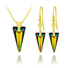24K gold plated sterling silver necklace and matching earrings with Vitrail Medium Swarovski crystal spike pendants