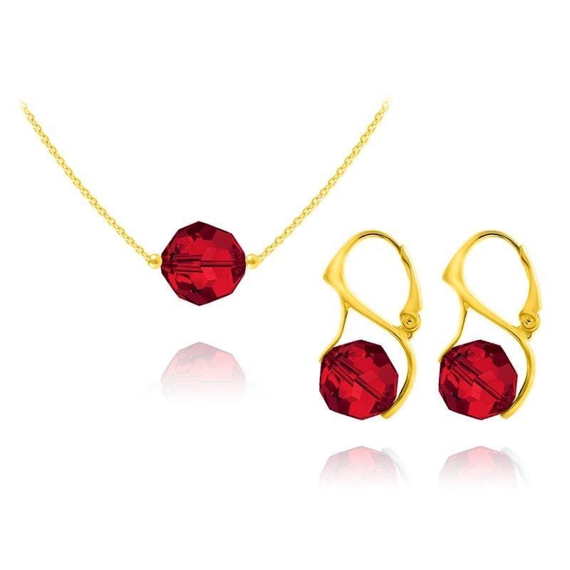 24K gold plated sterling silver Light Siam Swarovski crystal jewellery set with matching necklace and earrings