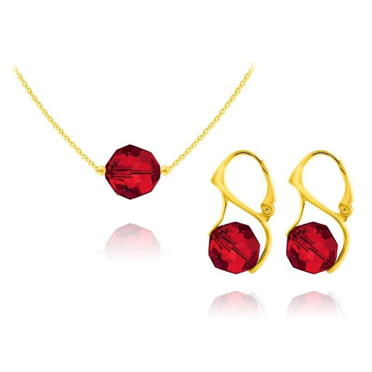 24K gold plated sterling silver Light Siam Swarovski crystal jewellery set with matching necklace and earrings