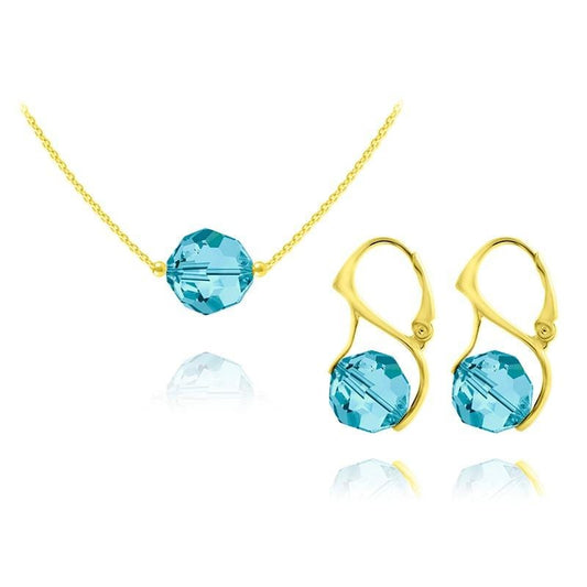 24K gold plated sterling silver Aquamarine Swarovski crystal jewellery set with matching necklace and earrings