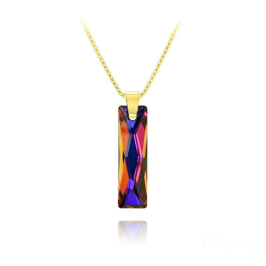24K gold plated sterling silver Volcano Swarovski crystal rectangular pendant necklace