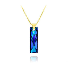 24K gold plated sterling silver Bermuda Blue Swarovski crystal rectangular pendant necklace