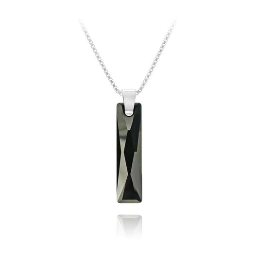 Sterling silver Jet Swarovski crystal rectangular pendant necklace