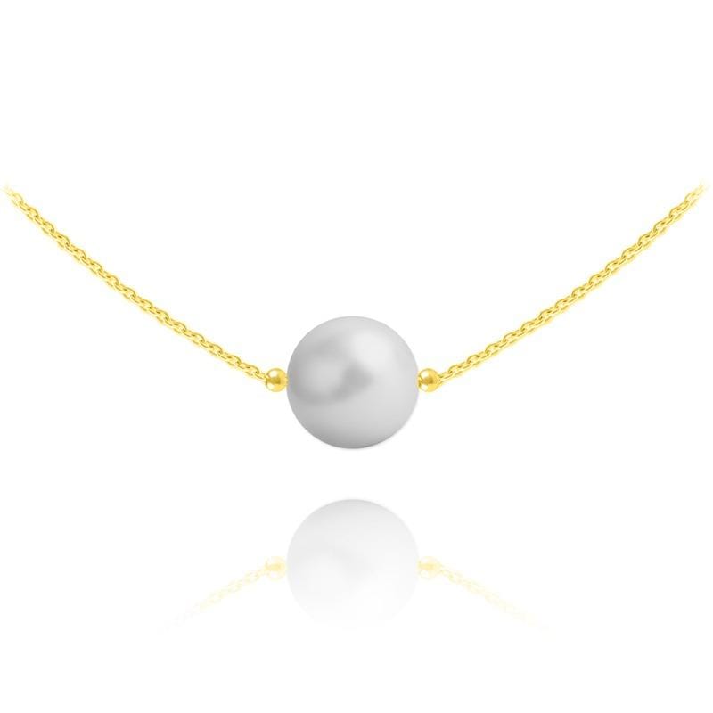 24K gold plated sterling silver choker necklace with pastel grey Swarovski crystal pearl