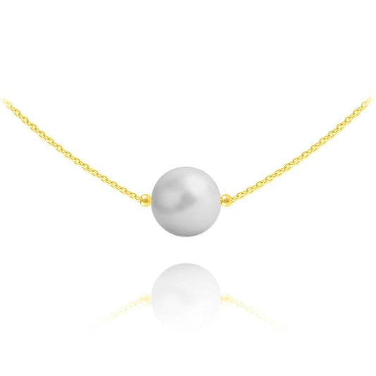 24K gold plated sterling silver choker necklace with pastel grey Swarovski crystal pearl