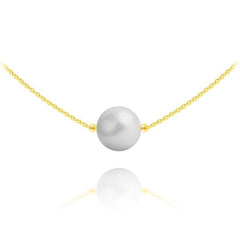 24K gold plated sterling silver choker necklace with pastel grey Swarovski crystal pearl