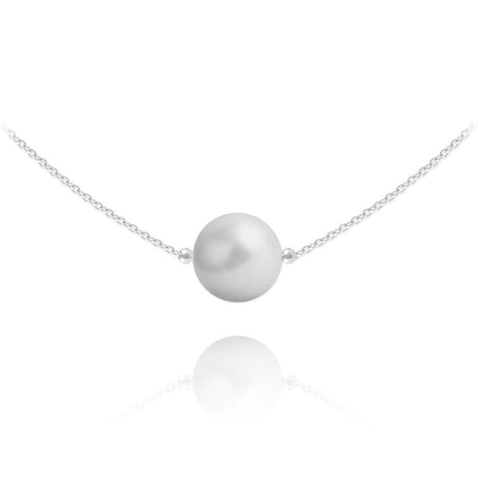 Sterling silver pastel grey pearl choker necklace with rhodium plated finish