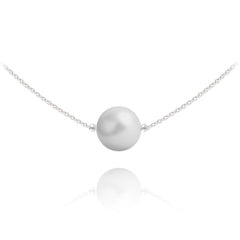 Sterling silver pastel grey pearl choker necklace with rhodium plated finish
