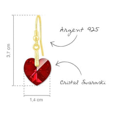 24K Gold Siam AB Heart Sterling Silver Earrings