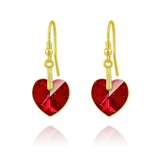 24K gold plated sterling silver heart drop earrings with Siam AB Swarovski crystals