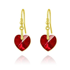 24K gold plated sterling silver heart drop earrings with Siam AB Swarovski crystals