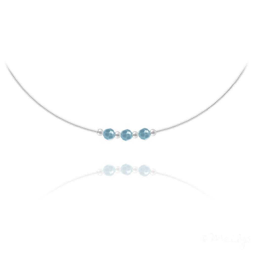 Sterling silver choker necklace with three faceted turquoise beads and polished silver spacers