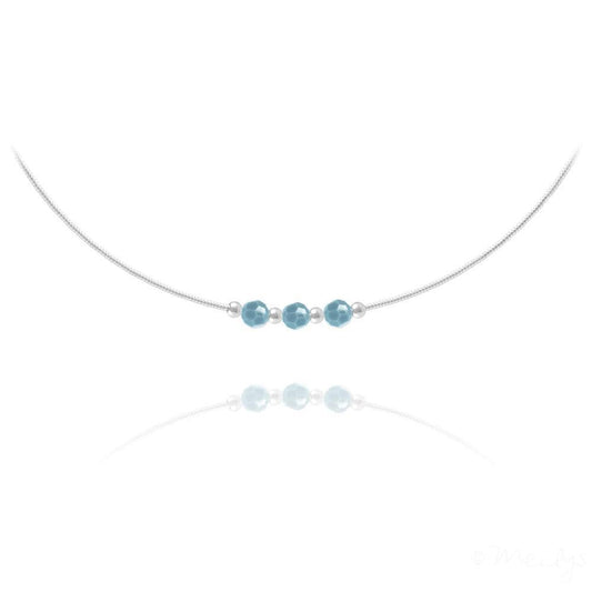 Sterling silver choker necklace with three faceted turquoise beads and polished silver spacers
