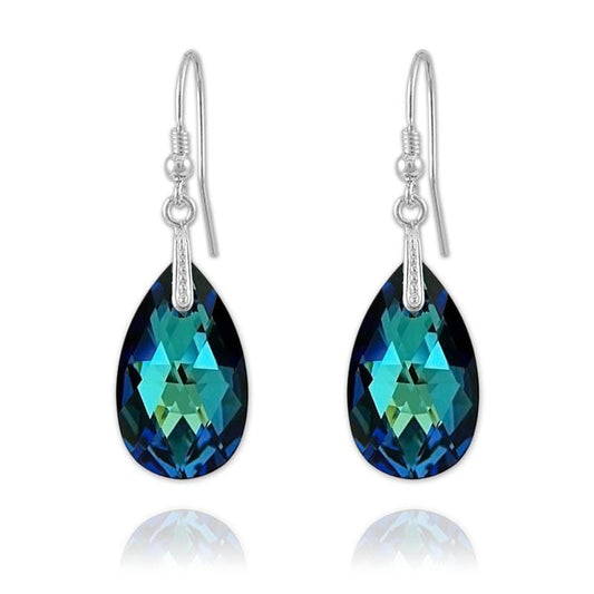 Sterling silver pear drop earrings with Bermuda Blue Swarovski crystal